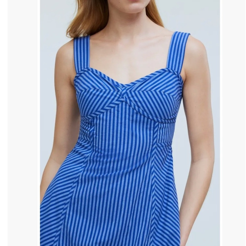 Madewell Striped Sweetheart Neck Midi Dress Blue Sleeveless NP071 M